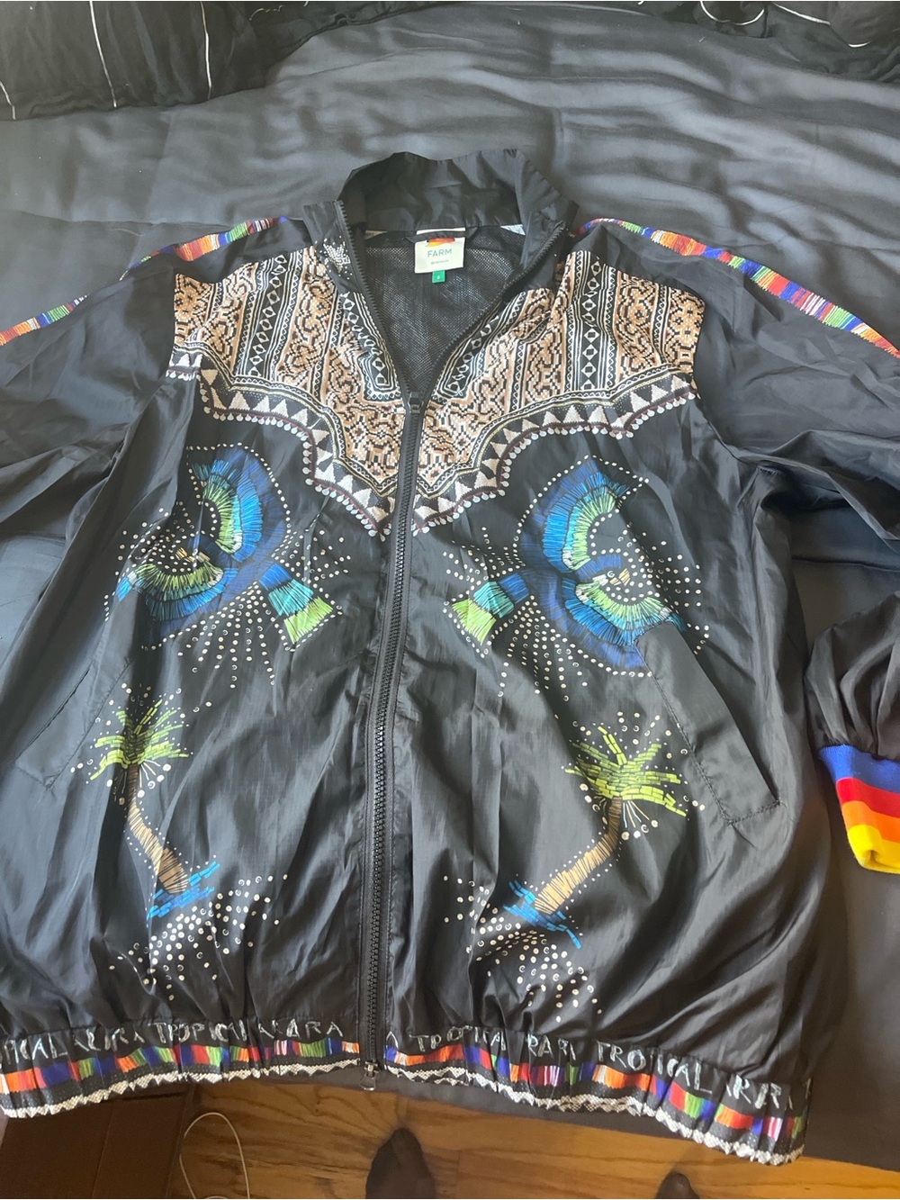 FARM Rio Black Bomber Jacket with Multicolor Tropical Accents - Picture 6 of 6